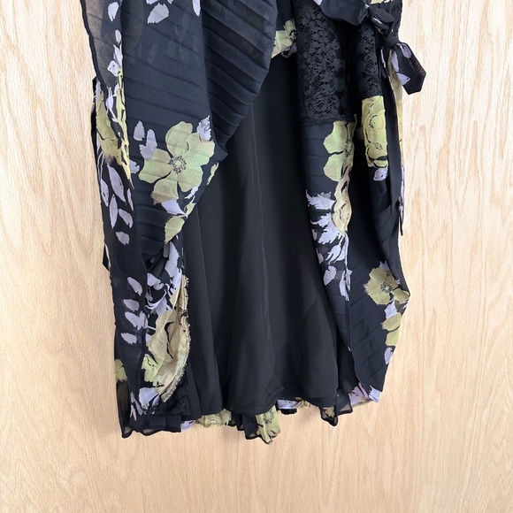 Free People Floral Pleated Dress Black Lace Trim - Picture 9 of 12
